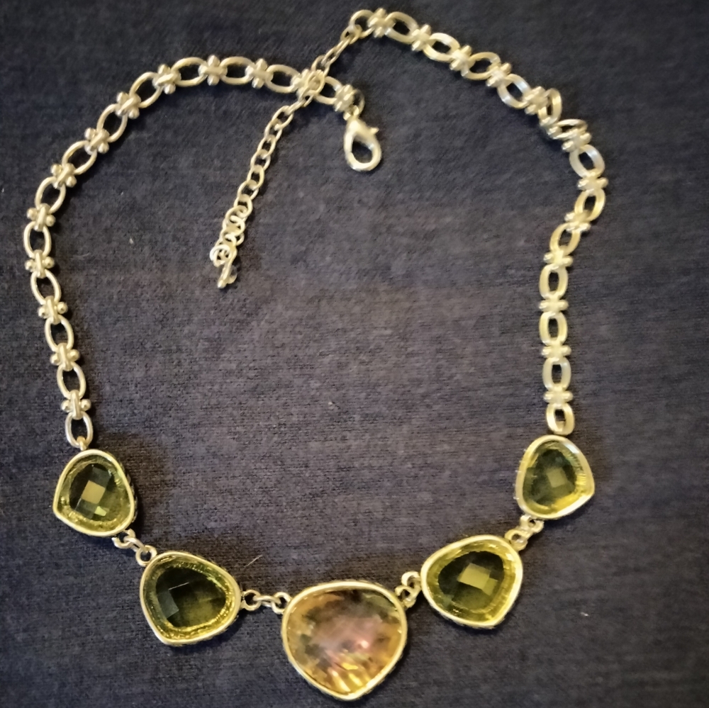3 for💲25🌟pinkish & green stones silver-tone metal necklace NAPIER